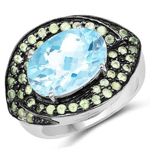 Load image into Gallery viewer, 7.39 Carat Genuine Blue Topaz and Peridot .925 Sterling Silver Ring
