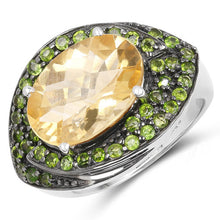 Load image into Gallery viewer, 6.11 Carat Genuine Citrine and Chrome Diopside .925 Sterling Silver Ring
