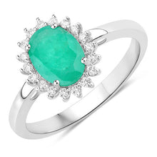 Load image into Gallery viewer, 1.34 Carat Genuine Zambian Emerald and White Diamond 10K White Gold Ring
