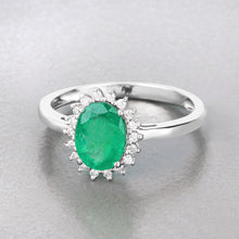 Load image into Gallery viewer, 1.34 Carat Genuine Zambian Emerald and White Diamond 10K White Gold Ring
