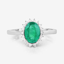 Load image into Gallery viewer, 1.34 Carat Genuine Zambian Emerald and White Diamond 10K White Gold Ring
