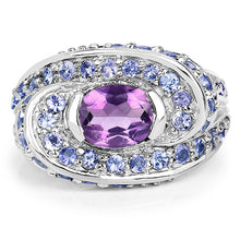 Load image into Gallery viewer, 2.76 Carat Genuine Amethyst and Tanzanite .925 Sterling Silver Ring
