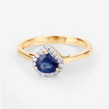 Load image into Gallery viewer, 0.73 Carat Genuine Blue Sapphire and White Diamond 14K Yellow Gold Ring
