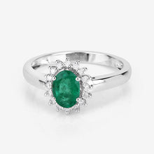 Load image into Gallery viewer, 0.86 Carat Genuine Zambian Emerald and White Diamond 14K White Gold Ring
