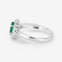 Load image into Gallery viewer, 0.86 Carat Genuine Zambian Emerald and White Diamond 14K White Gold Ring
