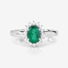 Load image into Gallery viewer, 0.86 Carat Genuine Zambian Emerald and White Diamond 14K White Gold Ring
