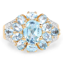 Load image into Gallery viewer, 14K Yellow Gold Plated 4.28 Carat Genuine Blue Topaz .925 Sterling Silver Ring

