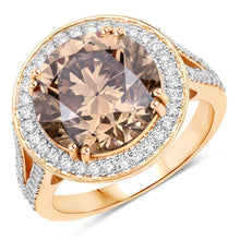 Load image into Gallery viewer, IGI Certified 7.07 Carat Genuine Brown Diamond Center and 0.64cttw White Diamond 18K Yellow Gold Ring (7.71cttw)
