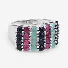 Load image into Gallery viewer, "3.40 Carat Genuine Emerald, Ruby and Black Sapphire .925 Sterling Silver Ring
