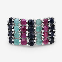 Load image into Gallery viewer, "3.40 Carat Genuine Emerald, Ruby and Black Sapphire .925 Sterling Silver Ring
