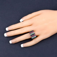 Load image into Gallery viewer, "3.40 Carat Genuine Emerald, Ruby and Black Sapphire .925 Sterling Silver Ring
