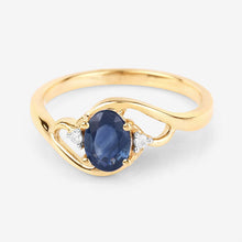 Load image into Gallery viewer, 0.98 Carat Genuine Blue Sapphire and White Diamond 10K Yellow Gold Ring
