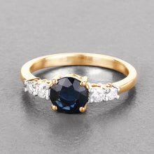 Load image into Gallery viewer, 1.38 Carat Genuine Blue Sapphire and White Diamond 14K Yellow Gold Ring
