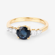 Load image into Gallery viewer, 1.38 Carat Genuine Blue Sapphire and White Diamond 14K Yellow Gold Ring
