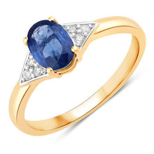 Load image into Gallery viewer, 1.01 Carat Genuine Blue Sapphire and White Diamond 14K Yellow Gold Ring
