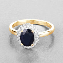 Load image into Gallery viewer, 1.84 Carat Genuine Blue Sapphire and White Diamond 14K Yellow Gold Ring
