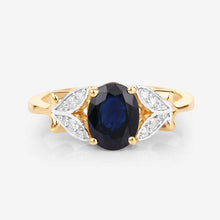 Load image into Gallery viewer, 1.62 Carat Genuine Blue Sapphire and White Diamond 14K Yellow Gold Ring
