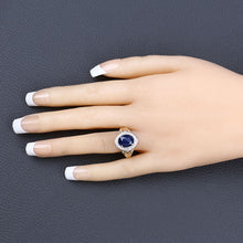 Load image into Gallery viewer, 3.31 Carat Genuine Blue Sapphire and White Diamond 14K Yellow Gold Ring
