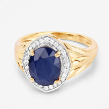 Load image into Gallery viewer, 3.31 Carat Genuine Blue Sapphire and White Diamond 14K Yellow Gold Ring
