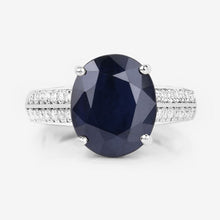 Load image into Gallery viewer, 6.49 Carat Genuine Blue Sapphire and White Diamond 14K White Gold Ring
