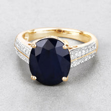 Load image into Gallery viewer, 6.49 Carat Genuine Blue Sapphire and White Diamond 14K Yellow Gold Ring
