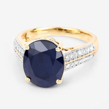 Load image into Gallery viewer, 6.49 Carat Genuine Blue Sapphire and White Diamond 14K Yellow Gold Ring
