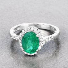 Load image into Gallery viewer, 1.92 Carat Genuine Zambian Emerald and White Diamond 14K White Gold Ring
