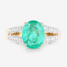 Load image into Gallery viewer, 2.29 Carat Genuine Zambian Emerald and White Diamond 14K Yellow Gold Ring
