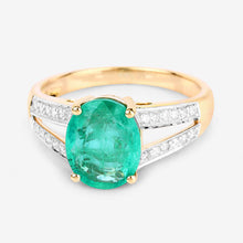Load image into Gallery viewer, 2.29 Carat Genuine Zambian Emerald and White Diamond 14K Yellow Gold Ring
