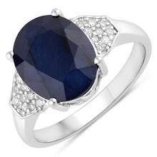 Load image into Gallery viewer, 4.46 Carat Genuine Blue Sapphire and White Diamond 14K White Gold Ring
