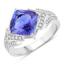 Load image into Gallery viewer, 3.43 Carat Genuine Tanzanite and White Diamond 14K White Gold Ring
