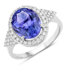Load image into Gallery viewer, 3.97 Carat Genuine Tanzanite and White Diamond 14K White Gold Ring
