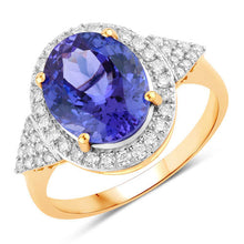 Load image into Gallery viewer, 4.13 Carat Genuine Tanzanite and White Diamond 14K Yellow Gold Ring
