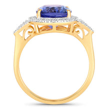 Load image into Gallery viewer, 4.13 Carat Genuine Tanzanite and White Diamond 14K Yellow Gold Ring
