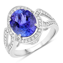 Load image into Gallery viewer, 4.19 Carat Genuine Tanzanite and White Diamond 14K White Gold Ring
