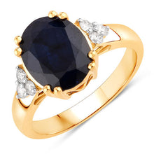 Load image into Gallery viewer, 4.50 Carat Genuine Blue Sapphire and White Diamond 14K Yellow Gold Ring
