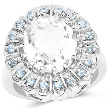 Load image into Gallery viewer, 5.90 Carat Genuine Crystal Quartz and Swiss Blue Topaz .925 Sterling Silver Ring
