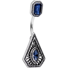 Load image into Gallery viewer, Navy Blue Gem Geometric Edge Double Mount Belly Ring
