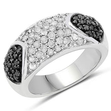 Load image into Gallery viewer, 0.99 Carat Genuine Black Diamond and White Diamond .925 Sterling Silver Ring
