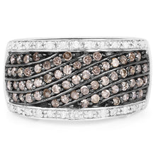 Load image into Gallery viewer, 0.87 Carat Genuine Champagne Diamond and White Diamond .925 Sterling Silver Ring
