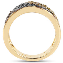 Load image into Gallery viewer, 14K Yellow Gold Plated 1.25 Carat Genuine Black Diamond, Champagne Diamond &amp; Yellow Diamond .925 Sterling Silver Ring
