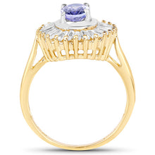 Load image into Gallery viewer, 14K Yellow Gold Plated 2.16 Carat Genuine Tanzanite &amp; White Topaz .925 Sterling Silver Ring
