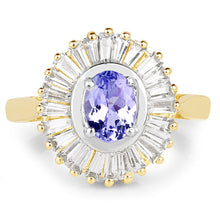 Load image into Gallery viewer, 14K Yellow Gold Plated 2.16 Carat Genuine Tanzanite &amp; White Topaz .925 Sterling Silver Ring
