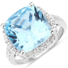 Load image into Gallery viewer, 7.18 Carat Genuine Blue Topaz and White Topaz .925 Sterling Silver Ring

