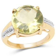 Load image into Gallery viewer, 14K Yellow Gold Plated 9.26 Carat Genuine Lemon Topaz Buff Top and White Diamond Brass Ring
