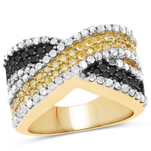 Load image into Gallery viewer, 14K Yellow Gold Plated 1.58 Carat Genuine Black Diamond, White Diamond &amp; Yellow Diamond .925 Sterling Silver Ring
