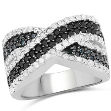 Load image into Gallery viewer, 1.57 Carat Genuine Blue Diamond, White Diamond &amp; Black Diamond .925 Sterling Silver Ring
