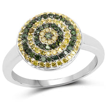 Load image into Gallery viewer, 0.39 Carat Genuine Green Diamond and Yellow Diamond .925 Sterling Silver Ring
