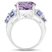 Load image into Gallery viewer, 6.62 Carat Genuine Amethyst, Tanzanite and White Topaz .925 Sterling Silver Ring
