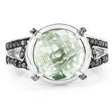 Load image into Gallery viewer, 4.06 Carat Genuine Green Amethyst, Green Diamond &amp; White Diamond .925 Sterling Silver Ring
